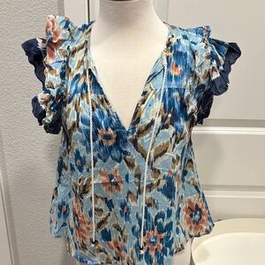 GUC House of Harlow 1960 Multicolor Floral Ruffle Blouse